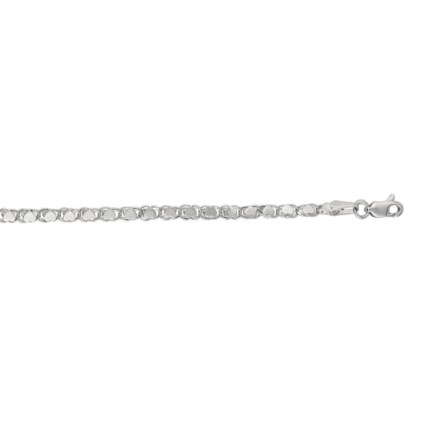 2.9mm 14k White Gold Heart Anklet - Peelerie