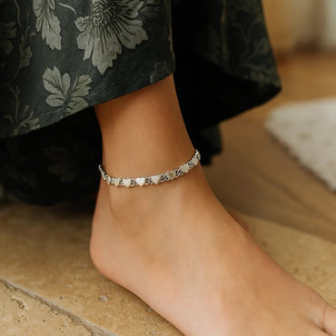 2.9mm 14k White Gold Heart Anklet - Peelerie