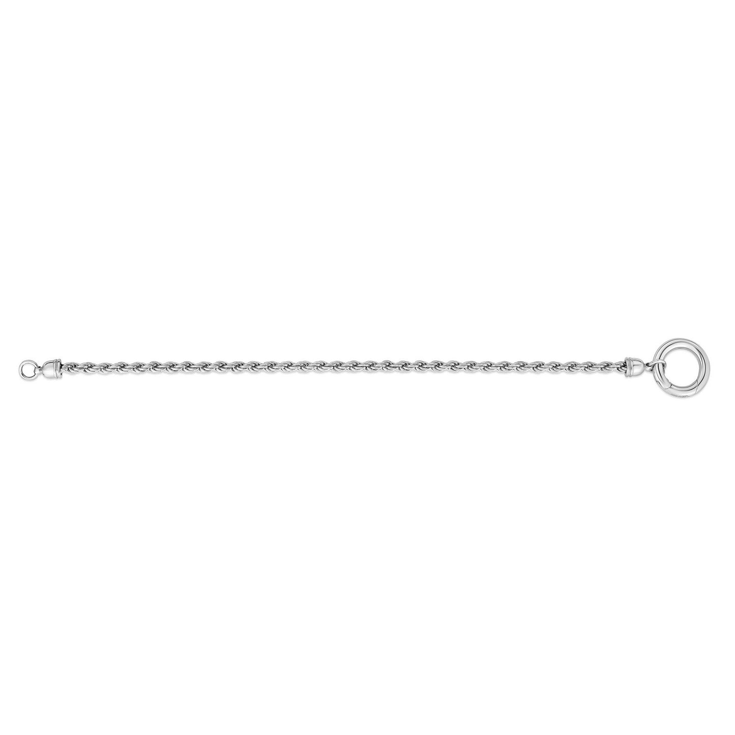 Sterling Silver Rhodium Plated Fancy Push Lock Rope Chain Bracelet (3.40 mm)