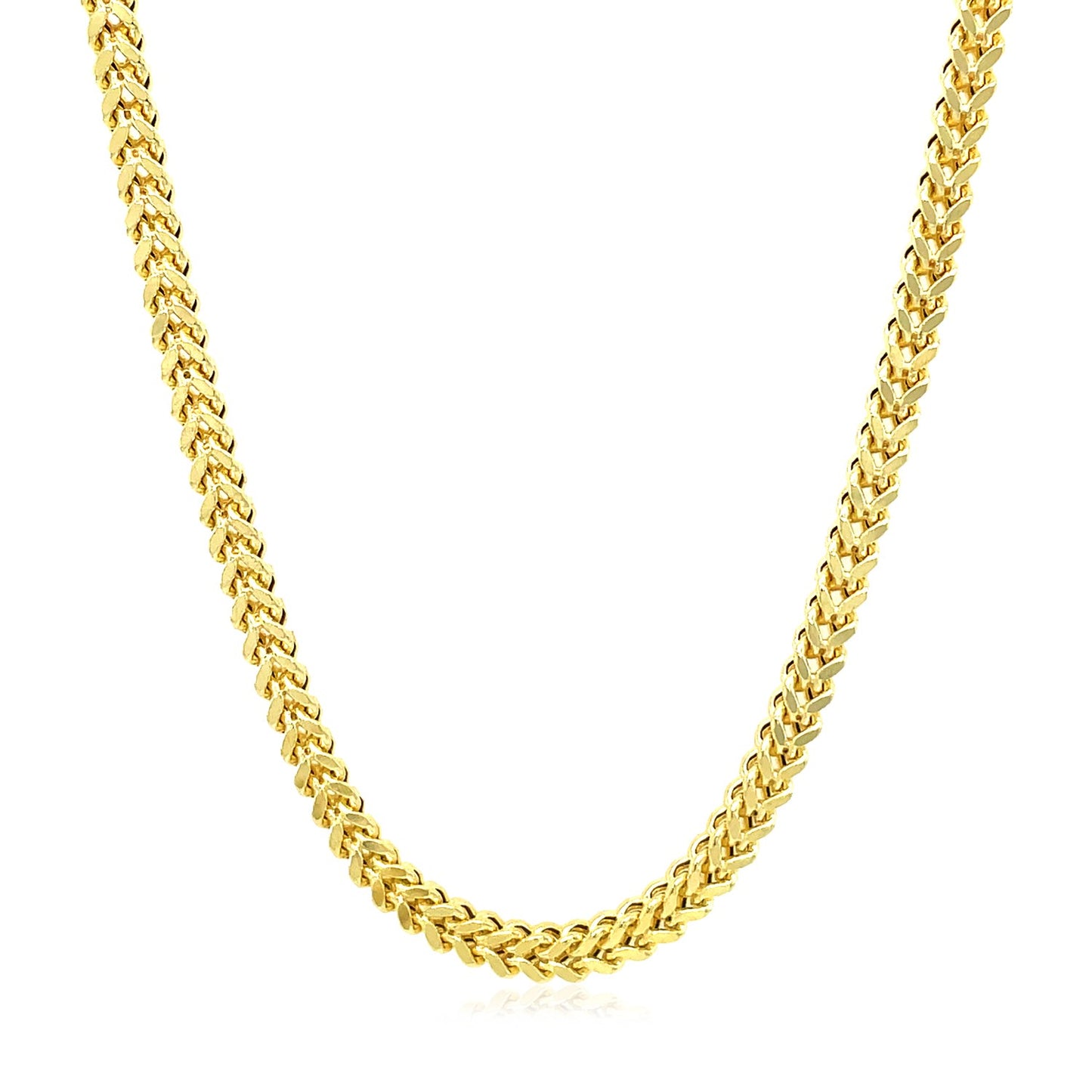 14k Yellow Gold Square Franco Chain (3.00 mm) in a sleek high-contrast midnight luxury editorial style