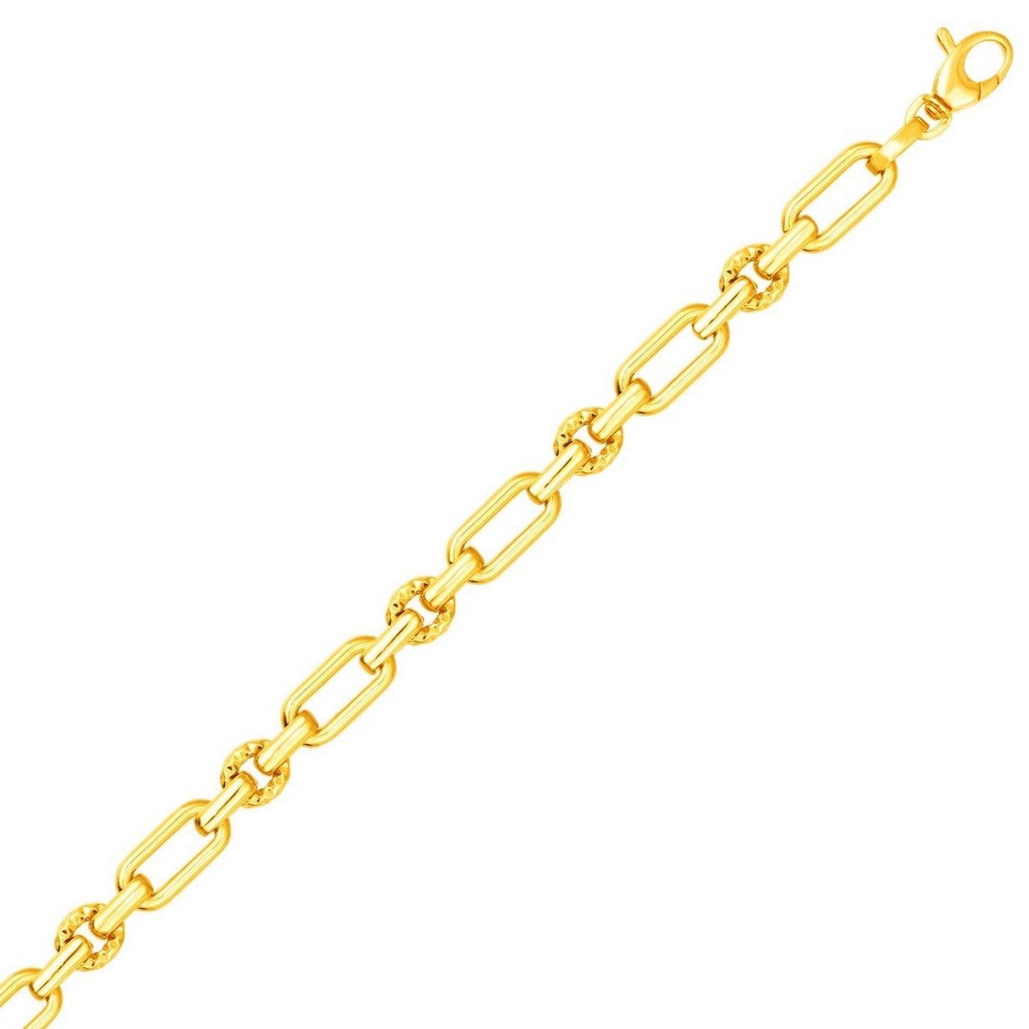 14k Yellow Gold Polished and Textured Link Bracelet (6.30 mm) in a sleek high-contrast midnight luxury editorial style