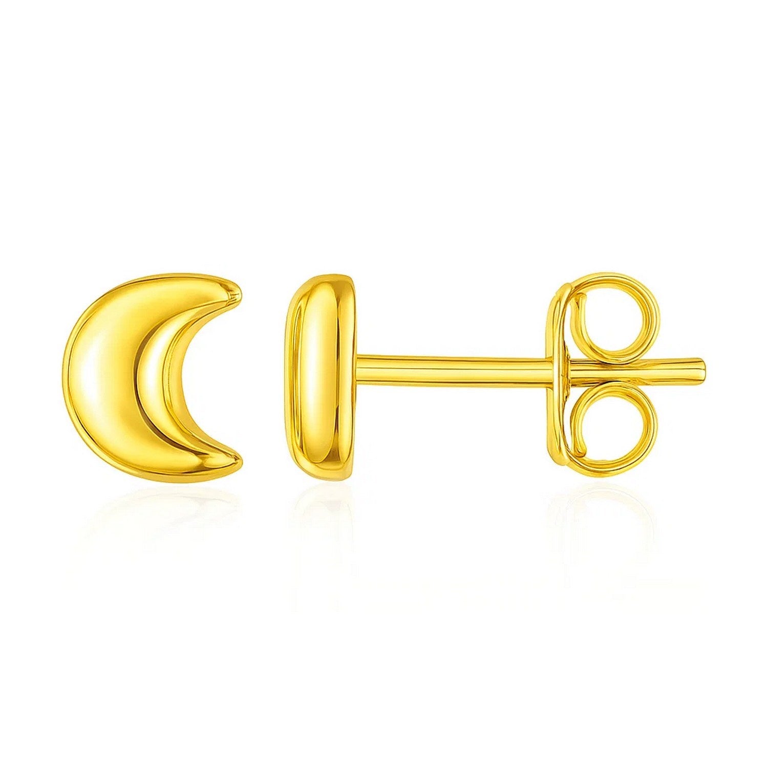 14k Yellow Gold Post Earrings with Moons in a sleek high-contrast midnight luxury editorial style