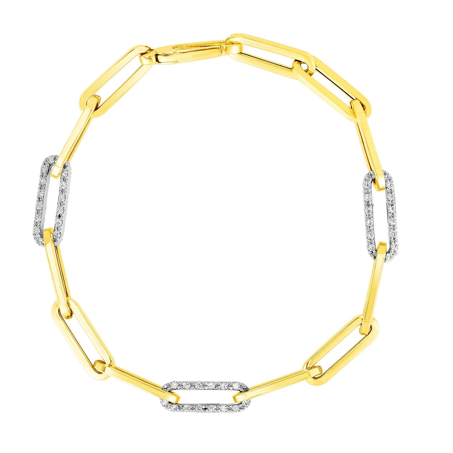 14k Yellow Gold inch Paperclip Chain Bracelet with Three Diamond Links (2.00 mm) in a sleek high-contrast midnight luxury edi
