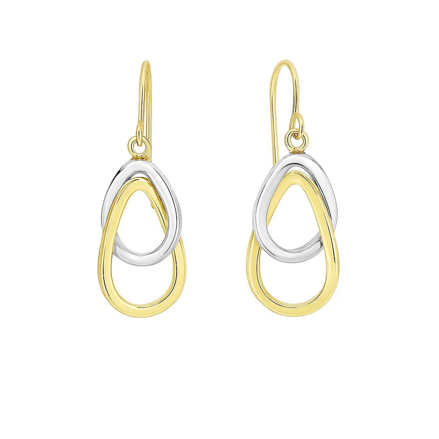 14k Two-Tone Gold Interlaced Open Teardrop Drop Earrings in a sleek high-contrast midnight luxury editorial style