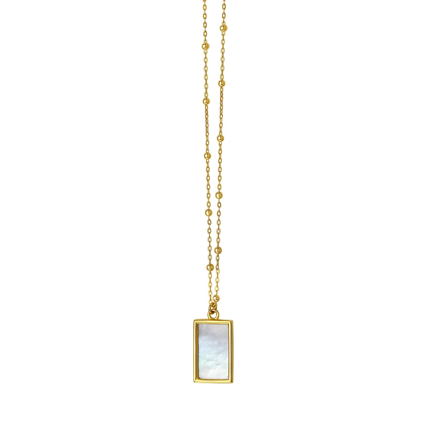 MOP Geometric Gem Rectangle Necklace in 14K Yellow Gold in a sleek high-contrast midnight luxury editorial style
