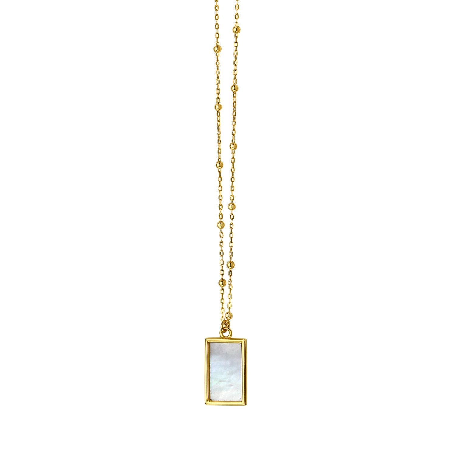 MOP Geometric Gem Rectangle Necklace in 14K Yellow Gold in a sleek high-contrast midnight luxury editorial style