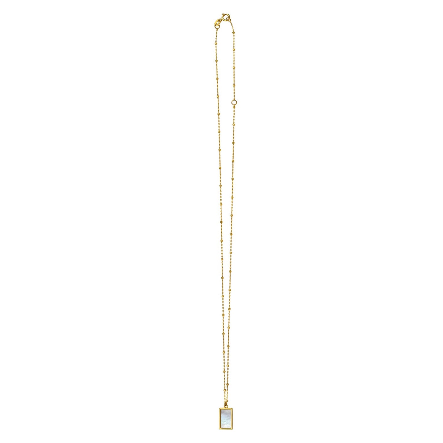 MOP Geometric Gem Rectangle Necklace in 14K Yellow Gold