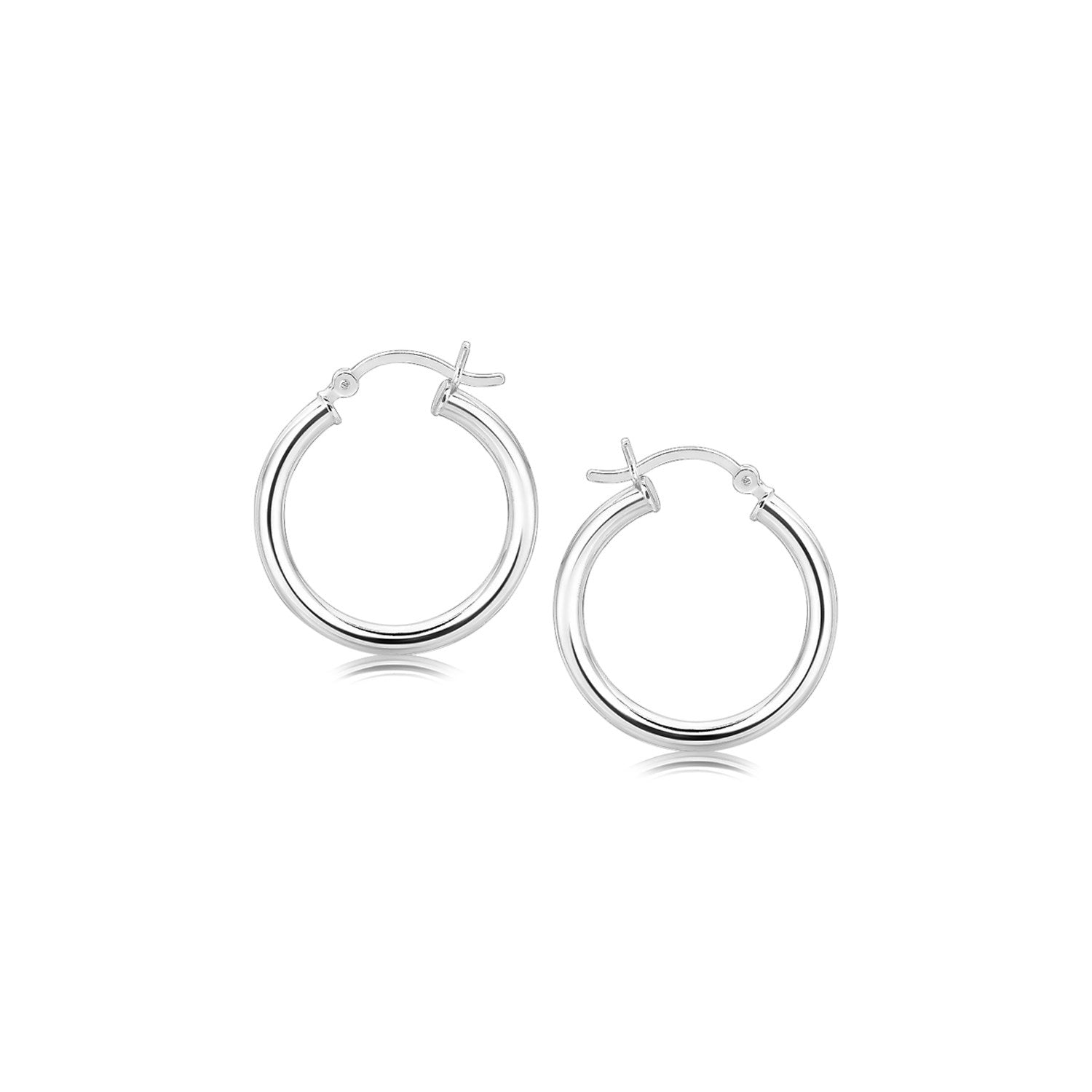Sterling Silver Polished Hoop Motif Earrings with Rhodium Plating (3x20mm) in a sleek high-contrast midnight luxury editorial