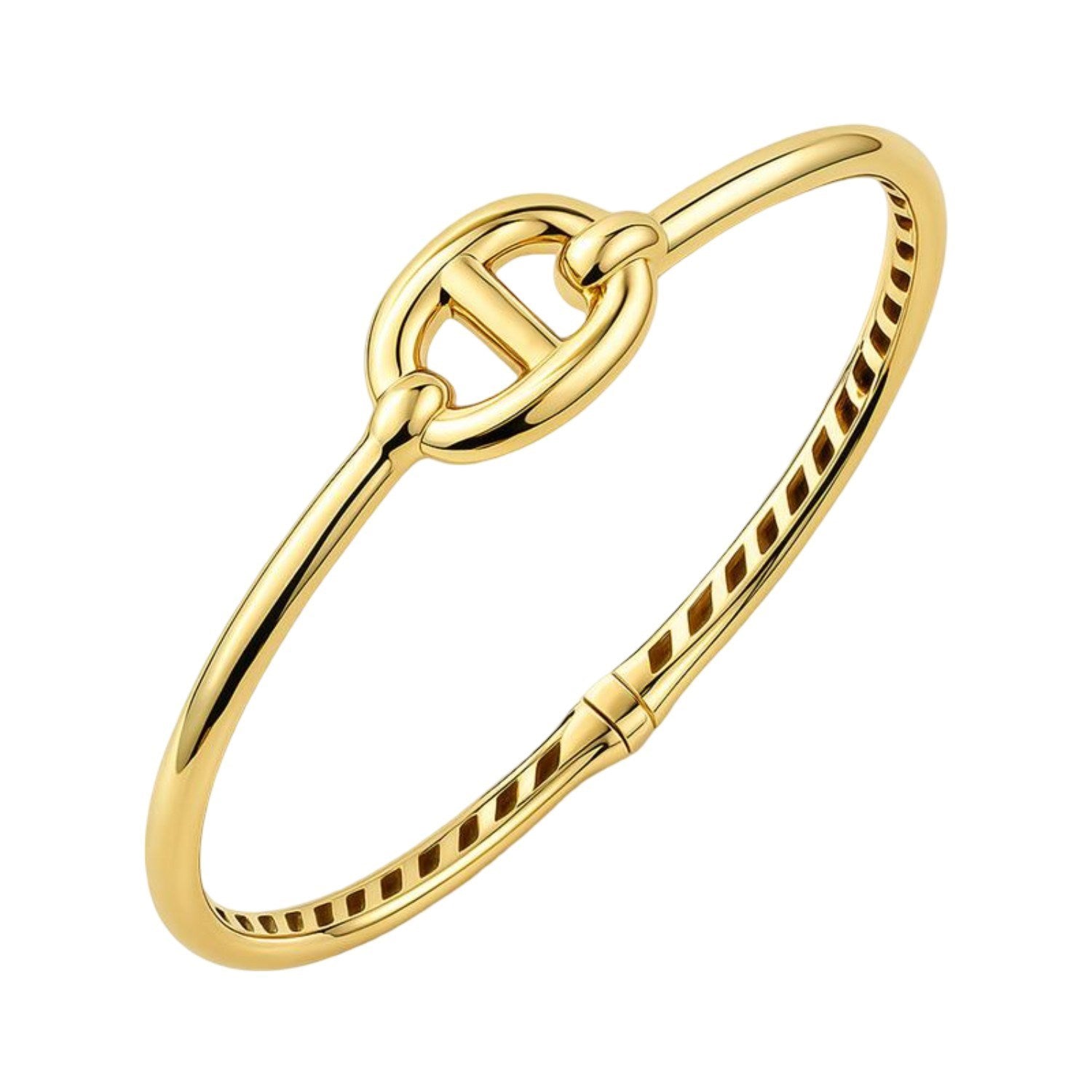 Single Mariner Link Bangle in 14K Yellow Gold (12.00 mm) in a sleek high-contrast midnight luxury editorial style