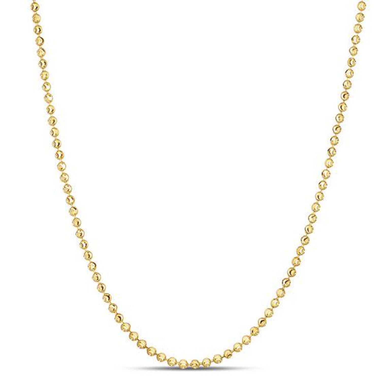 Moon Cut Bead Chain in 14k Yellow Gold (2.00 mm) in a sleek high-contrast midnight luxury editorial style