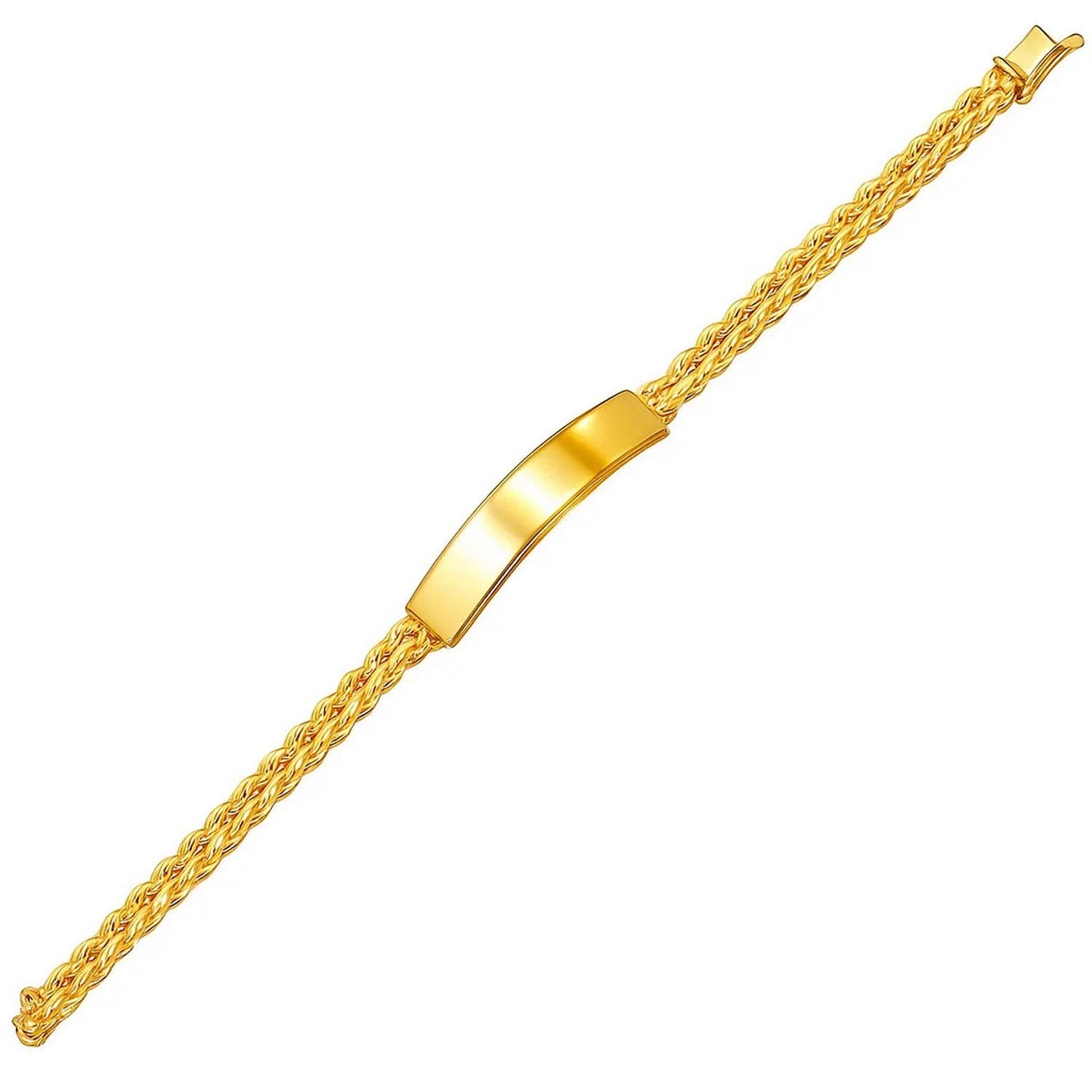 14k Yellow Gold ID Bracelet with Double Rope Chain (3.00 mm) in a sleek high-contrast midnight luxury editorial style