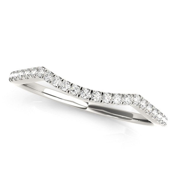 14k White Gold Diamond Pave Set Curved Wedding Band (1/8 cttw) in a sleek high-contrast midnight luxury editorial style