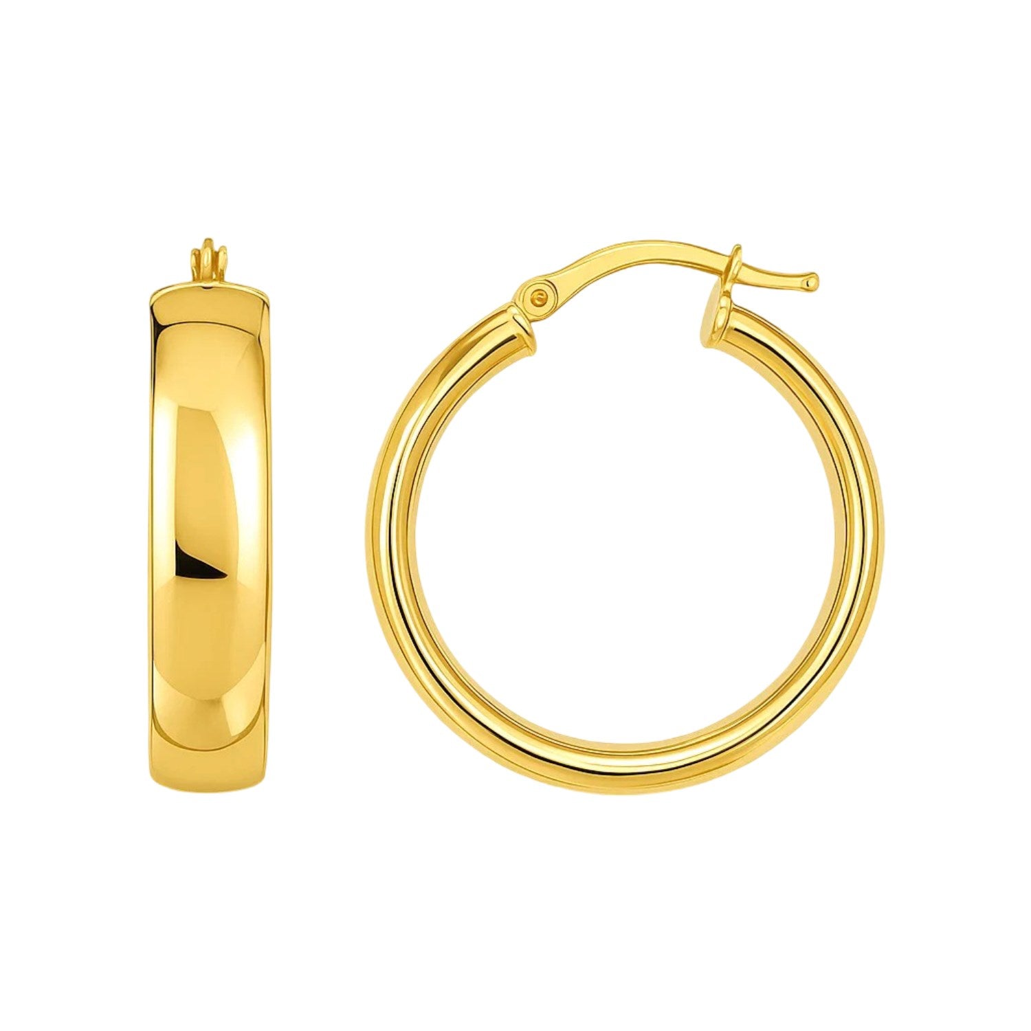 14k Yellow Gold Wedding Band Hoops (6x25mm) in a sleek high-contrast midnight luxury editorial style
