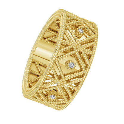 14K Yellow Gold Textured Diamond Shape Fancy Ring