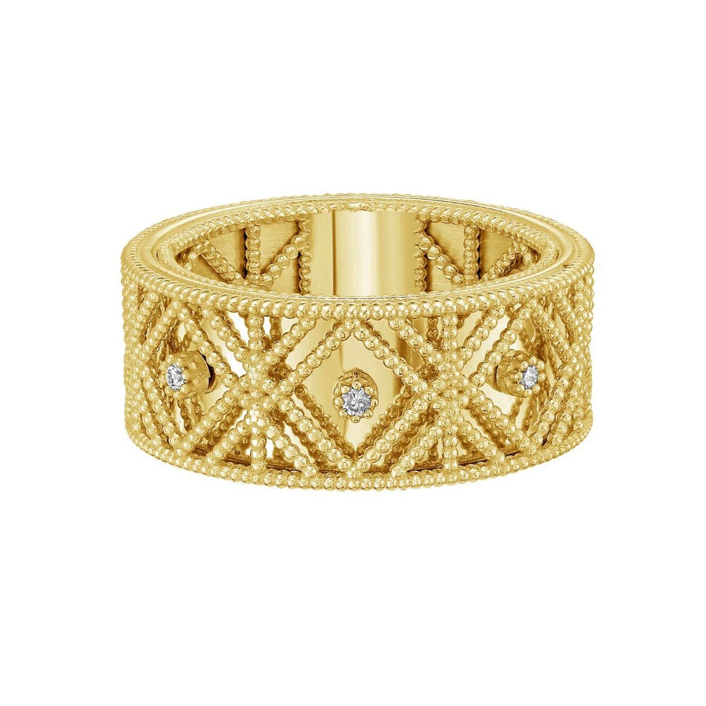 14K Yellow Gold Textured Diamond Shape Fancy Ring