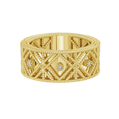 14K Yellow Gold Textured Diamond Shape Fancy Ring