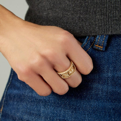 14K Yellow Gold Textured Diamond Shape Fancy Ring