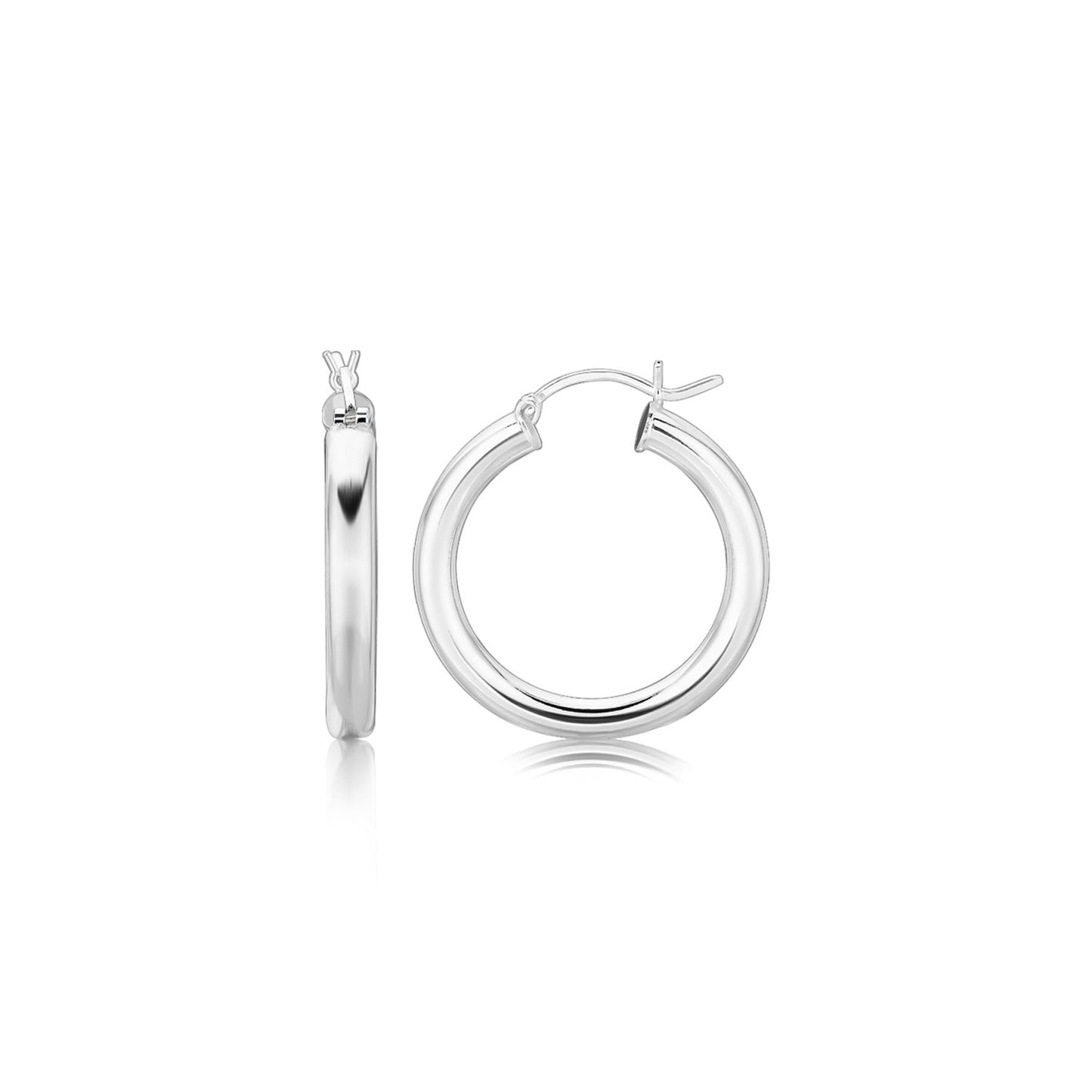 Sterling Silver Rhodium Plated Thick Style Polished Hoop Earrings (4x25mm) in a sleek high-contrast midnight luxury editorial