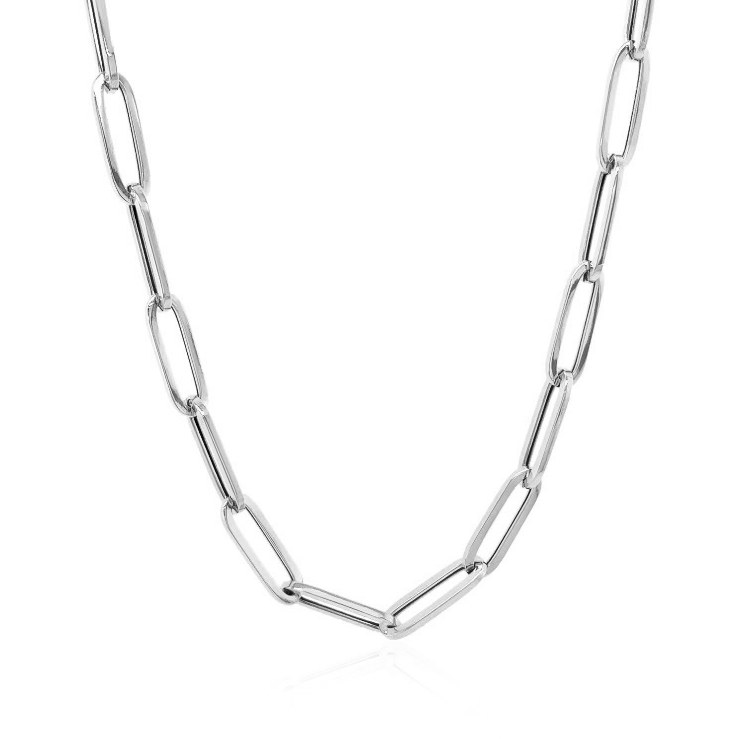 14k White Gold Bold Paperclip Chain (4.2 mm) in a sleek high-contrast midnight luxury editorial style