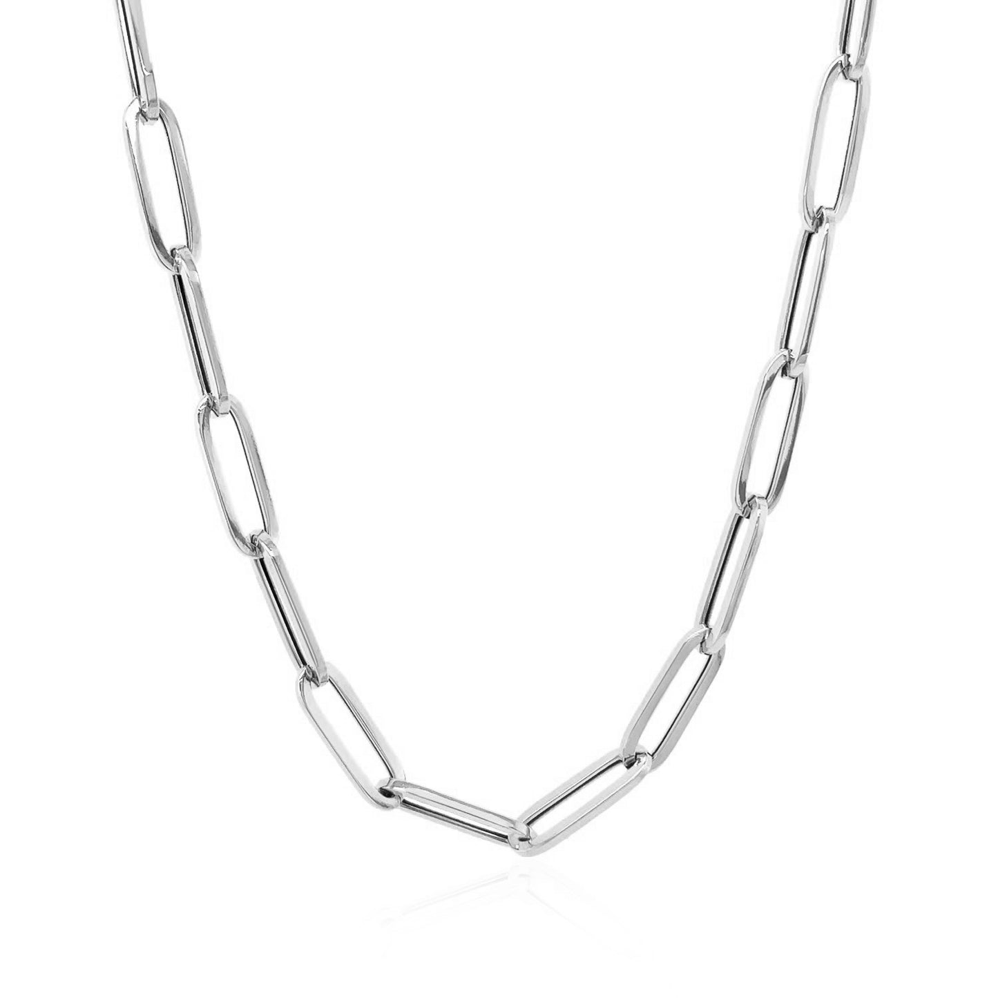 14k White Gold Bold Paperclip Chain (4.2 mm) in a sleek high-contrast midnight luxury editorial style