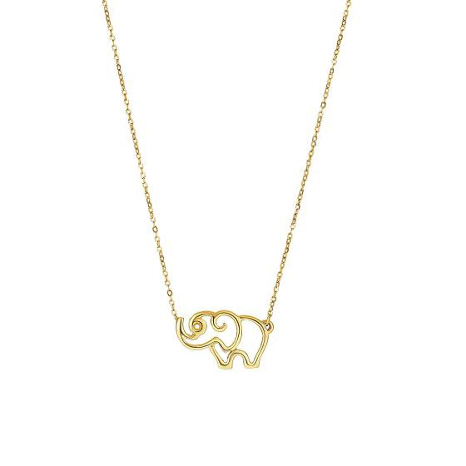 14k Yellow Gold Elephant Necklace in a sleek high-contrast midnight luxury editorial style