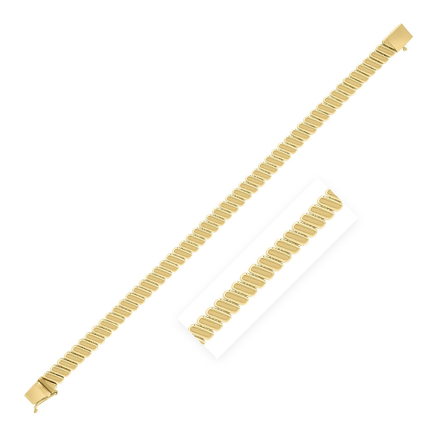 14k Yellow Gold Rib Link Bracelet (7.00 mm) in a sleek high-contrast midnight luxury editorial style