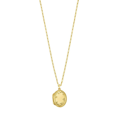 Sterling Silver Gold Plated Oval Vine Locket Necklace