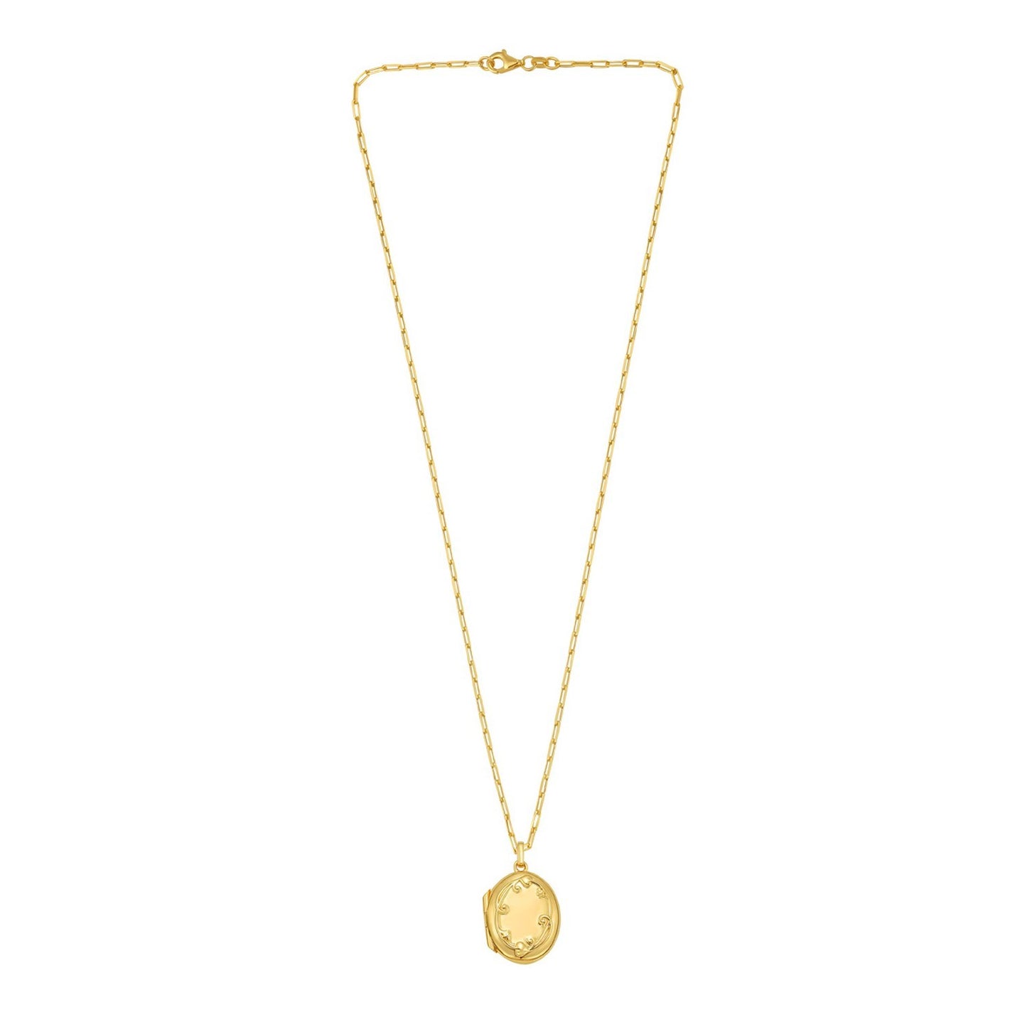 Sterling Silver Gold Plated Oval Vine Locket Necklace