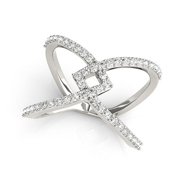 14k White Gold Fancy Entwined Design Diamond Ring (1/2 cttw) in a sleek high-contrast midnight luxury editorial style