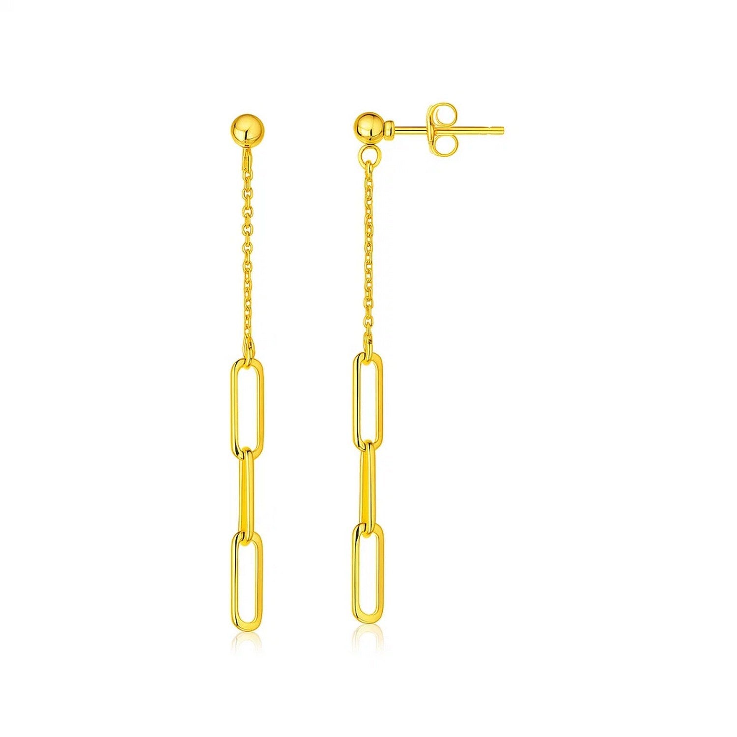 14K Yellow Gold Paperclip Chain and Fine Link Earrings in a sleek high-contrast midnight luxury editorial style