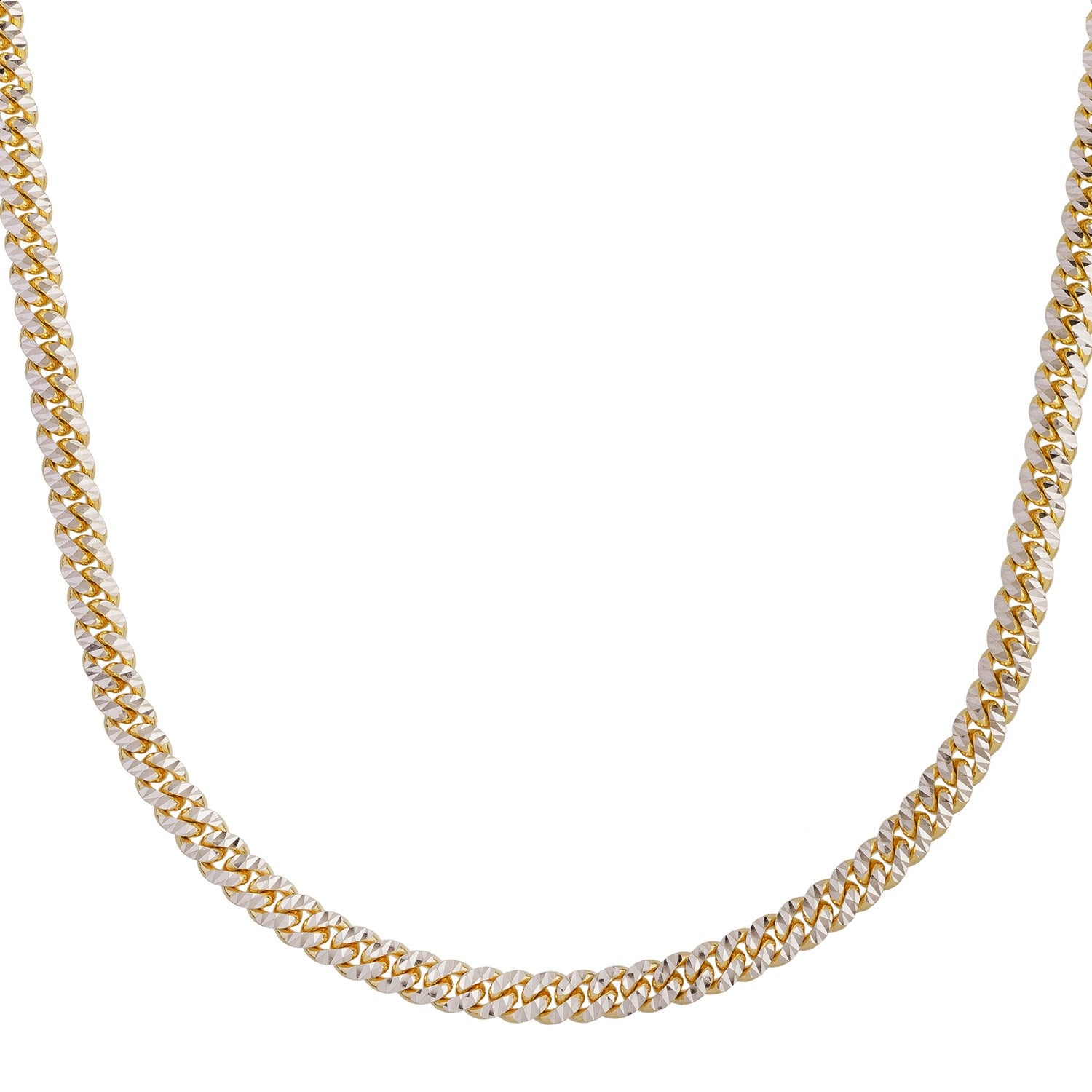 Classic Miami Cuban White Pave Solid Chain in 14k Yellow Gold (6.00 mm) in a sleek high-contrast midnight luxury editorial st