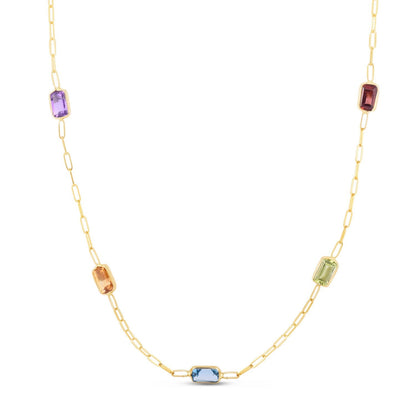 14K Yellow Gold Multi Gemstone Paperclip Necklace (1.50 mm)