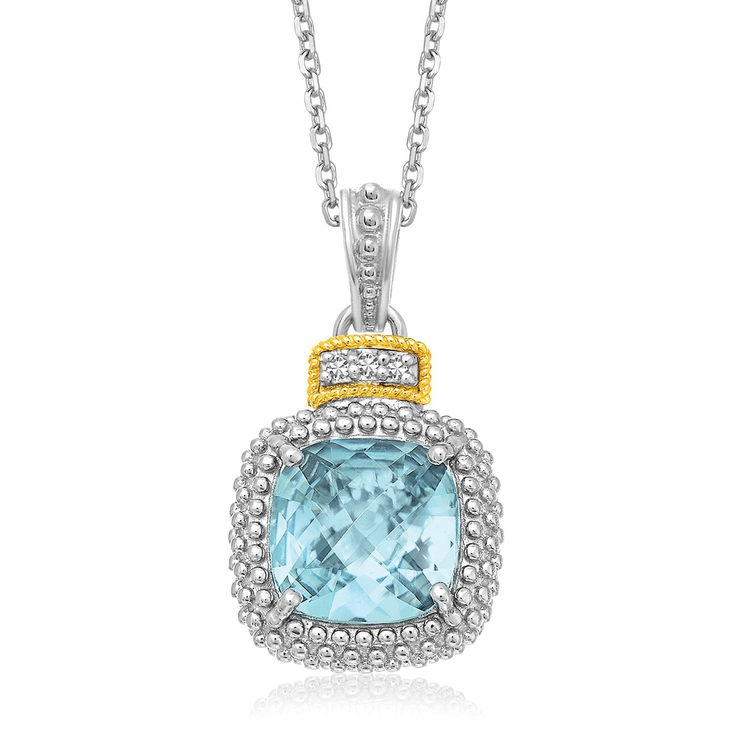 18k Yellow Gold & Sterling Silver Popcorn Sky Blue Topaz and Diamond Pendant in a sleek high-contrast midnight luxury editori