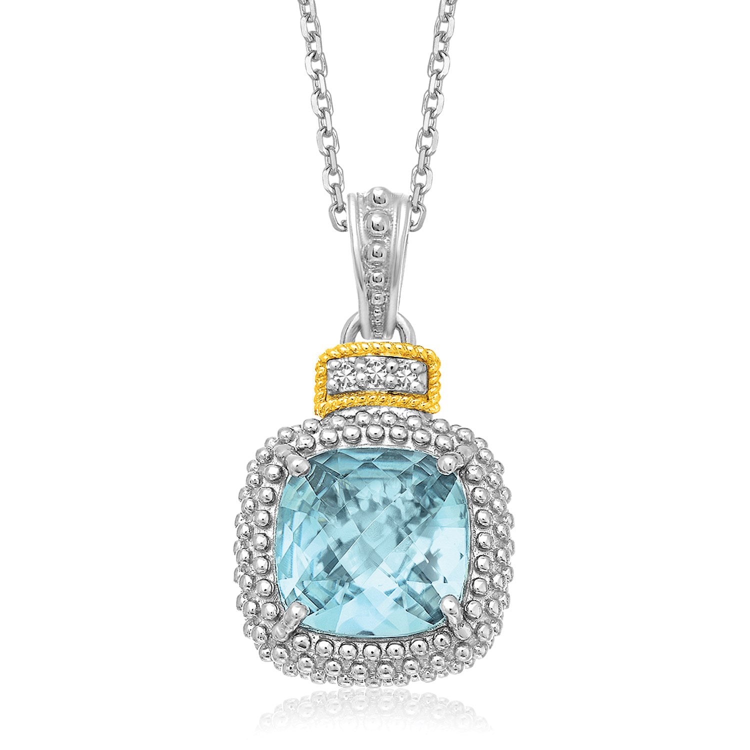 18k Yellow Gold & Sterling Silver Popcorn Sky Blue Topaz and Diamond Pendant in a sleek high-contrast midnight luxury editori
