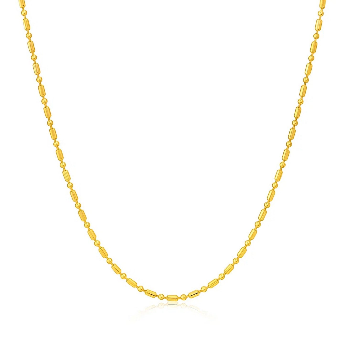 14k Yellow Gold Diamond-Cut Bead Chain (0.90 mm) in a sleek high-contrast midnight luxury editorial style
