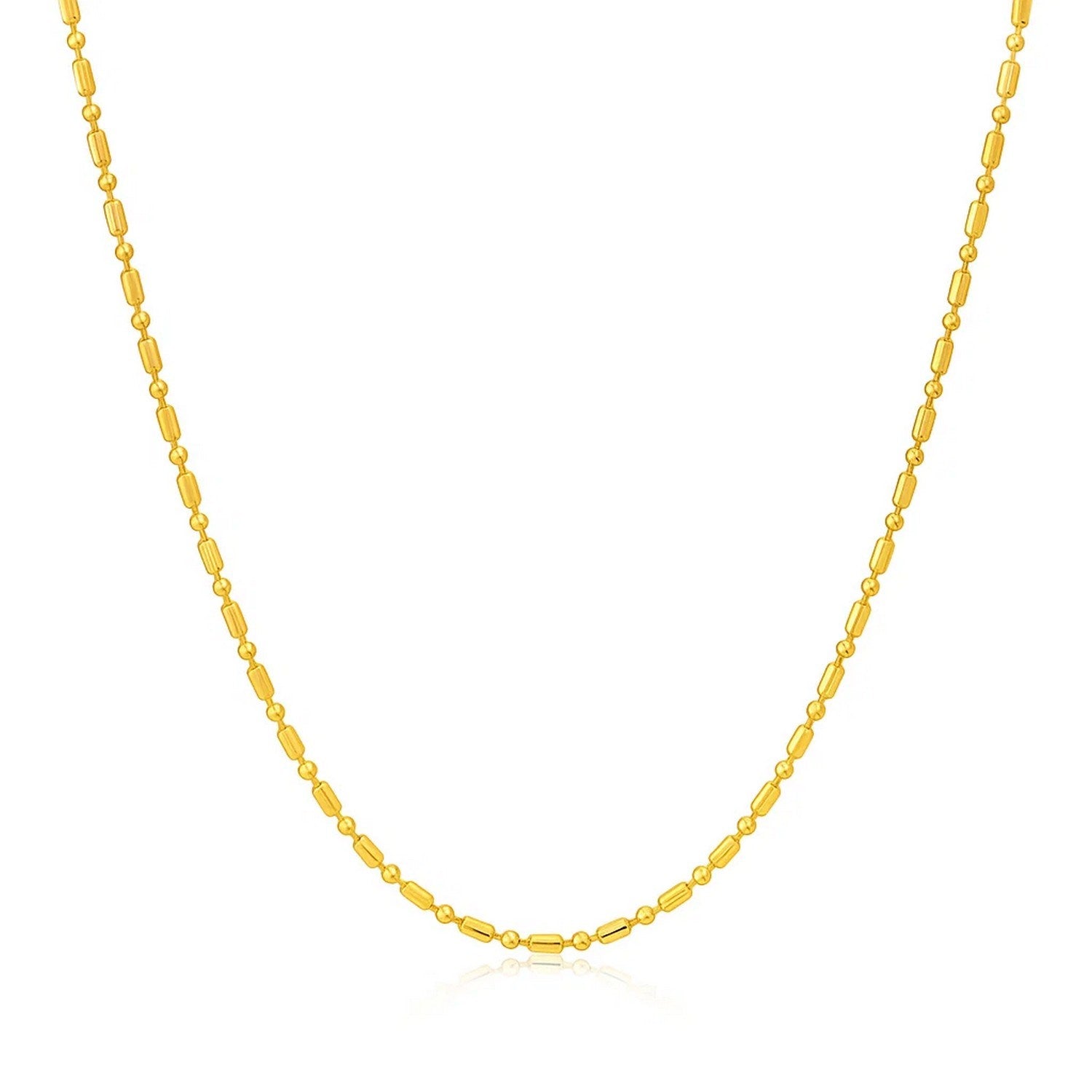 14k Yellow Gold Diamond-Cut Bead Chain (0.90 mm) in a sleek high-contrast midnight luxury editorial style