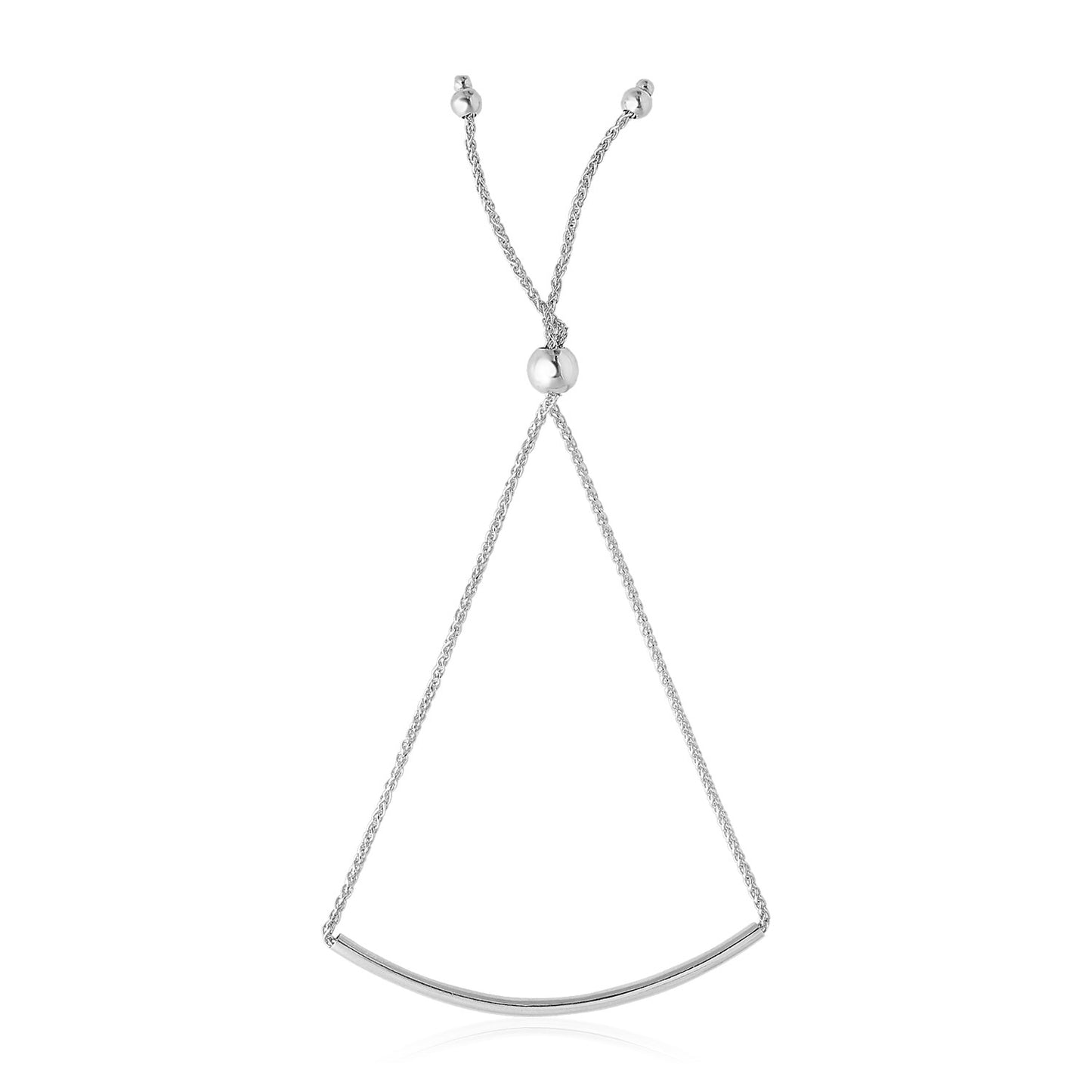 14k White Gold Smooth Curved Bar Lariat Design Bracelet (1.00 mm) in a sleek high-contrast midnight luxury editorial style