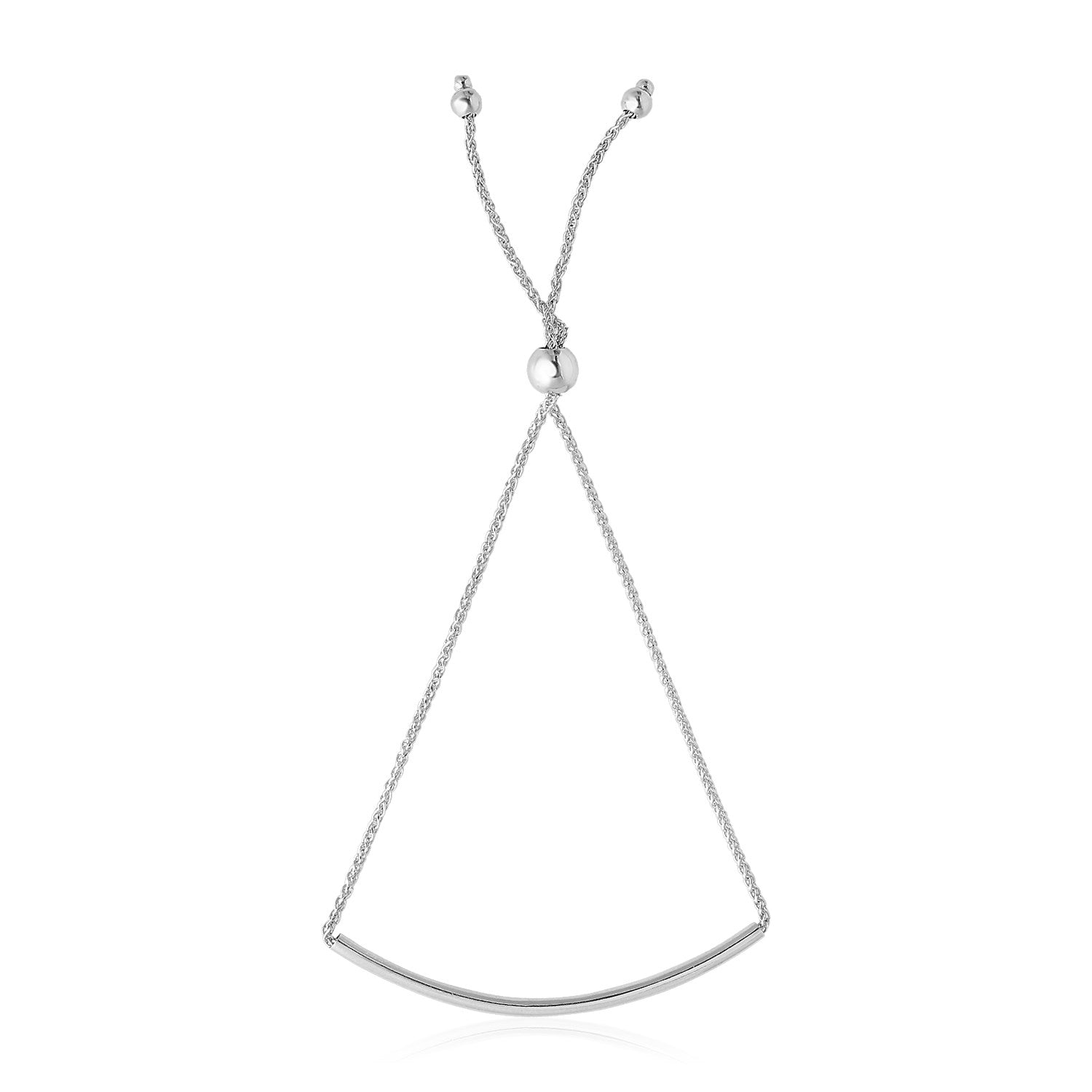 14k White Gold Smooth Curved Bar Lariat Design Bracelet (1.00 mm) in a sleek high-contrast midnight luxury editorial style