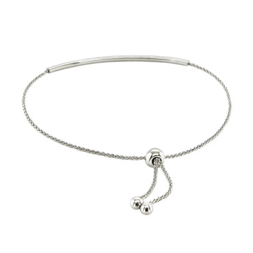 14k White Gold Smooth Curved Bar Lariat Design Bracelet (1.00 mm)