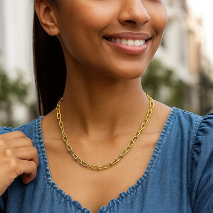 14K Yellow Gold Charm Lock Paperclip Chain