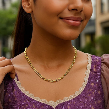 14K Yellow Gold Charm Lock Paperclip Chain