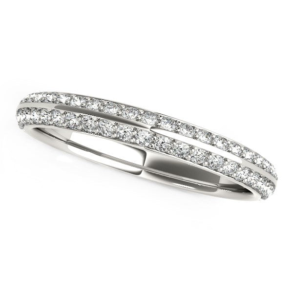 14k White Gold Two-Row Pave Set Diamond Wedding Band (1/4 cttw) in a sleek high-contrast midnight luxury editorial style