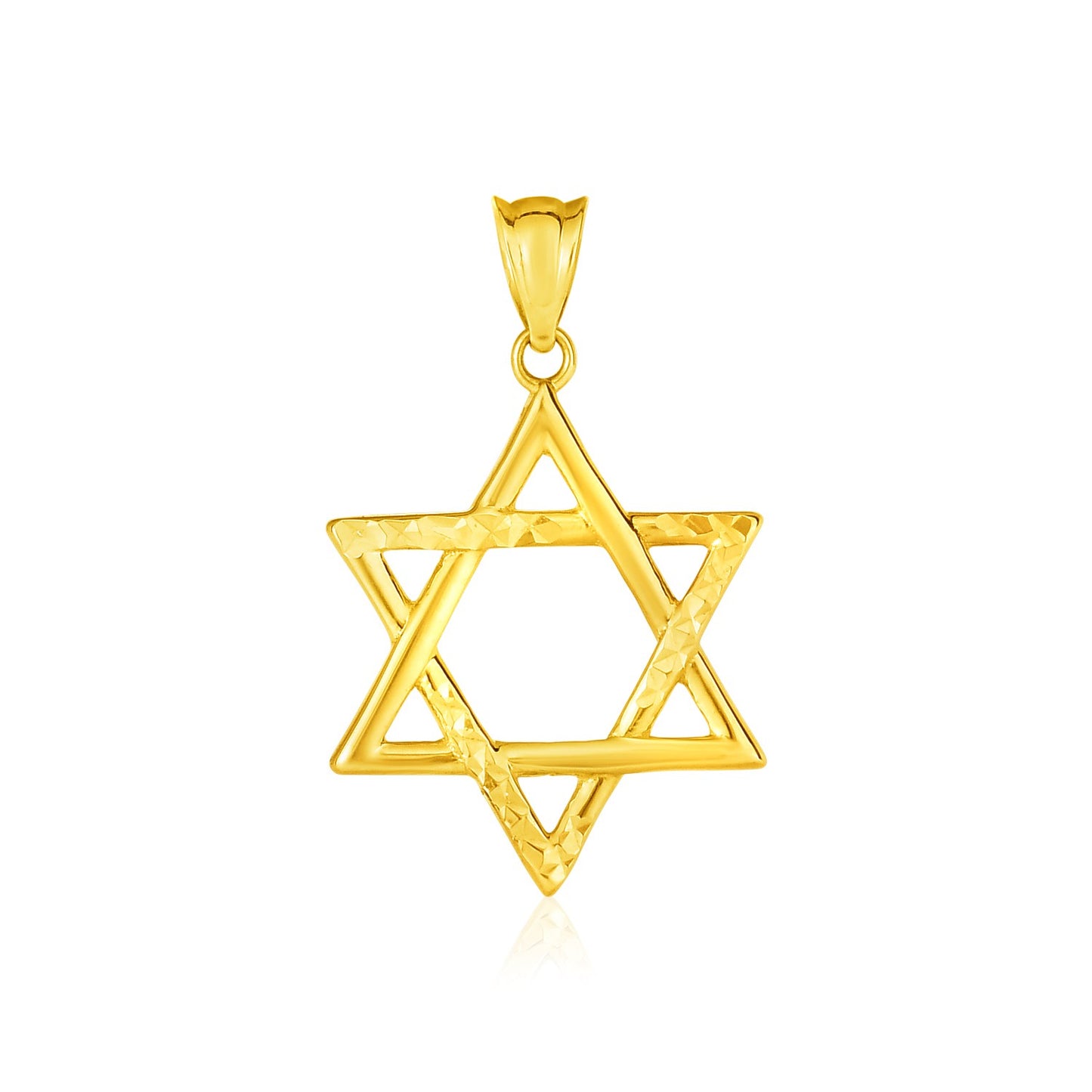 14k Yellow Gold Star of David Pendant in a sleek high-contrast midnight luxury editorial style