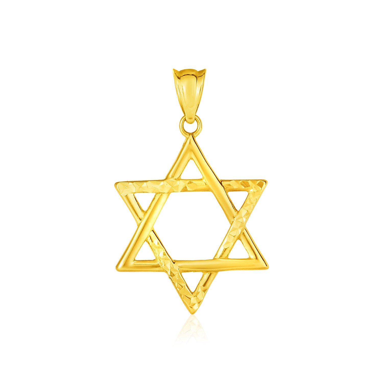 14k Yellow Gold Star of David Pendant in a sleek high-contrast midnight luxury editorial style