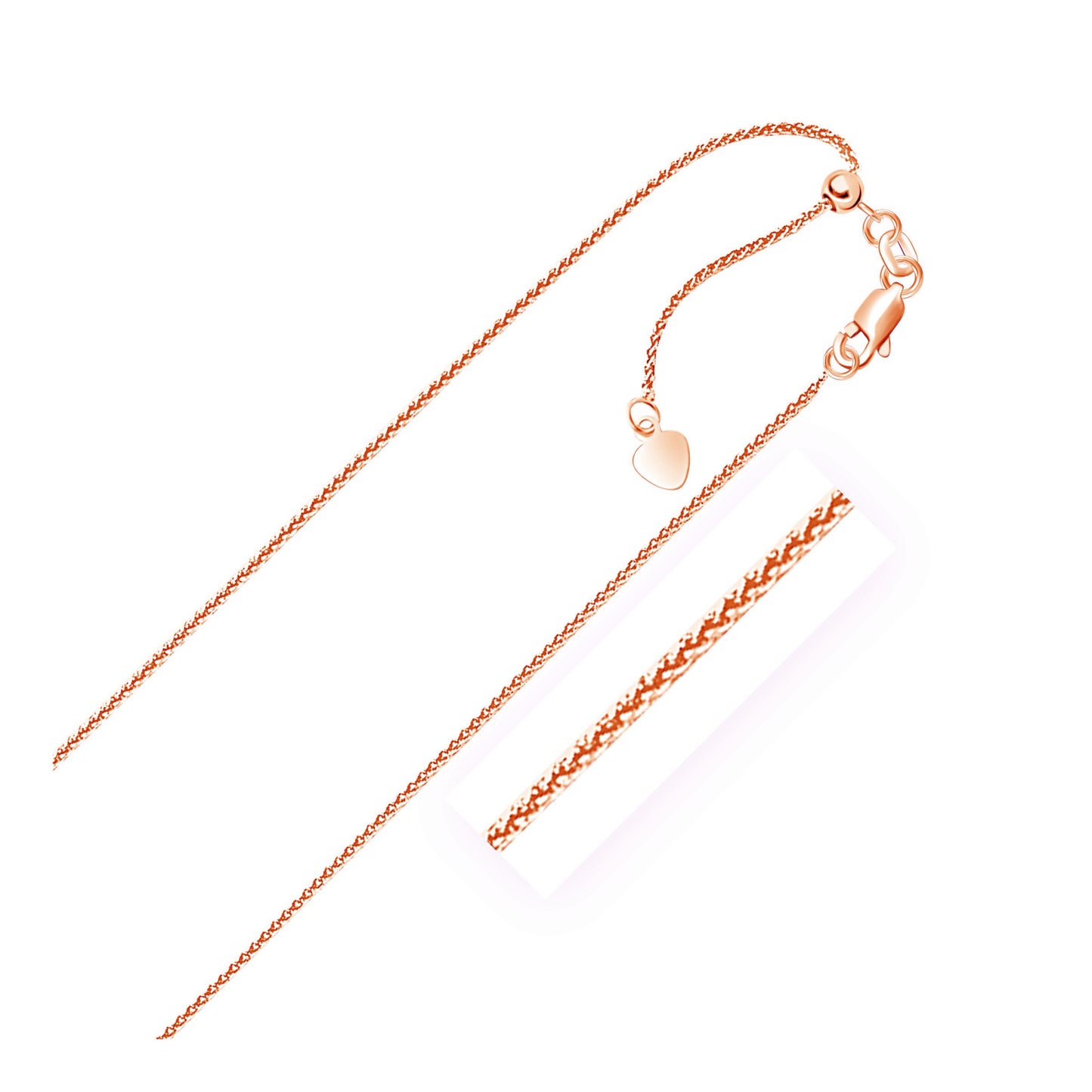 14k Rose Gold Adjustable Wheat Chain (1.00 mm) in a sleek high-contrast midnight luxury editorial style