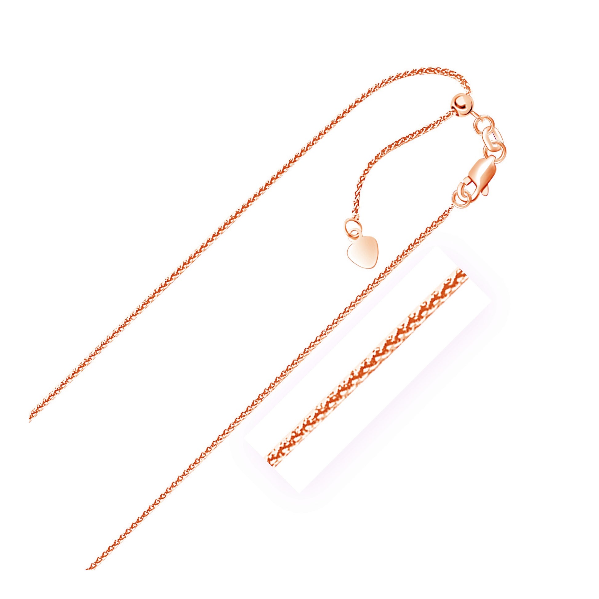 14k Rose Gold Adjustable Wheat Chain (1.00 mm) in a sleek high-contrast midnight luxury editorial style