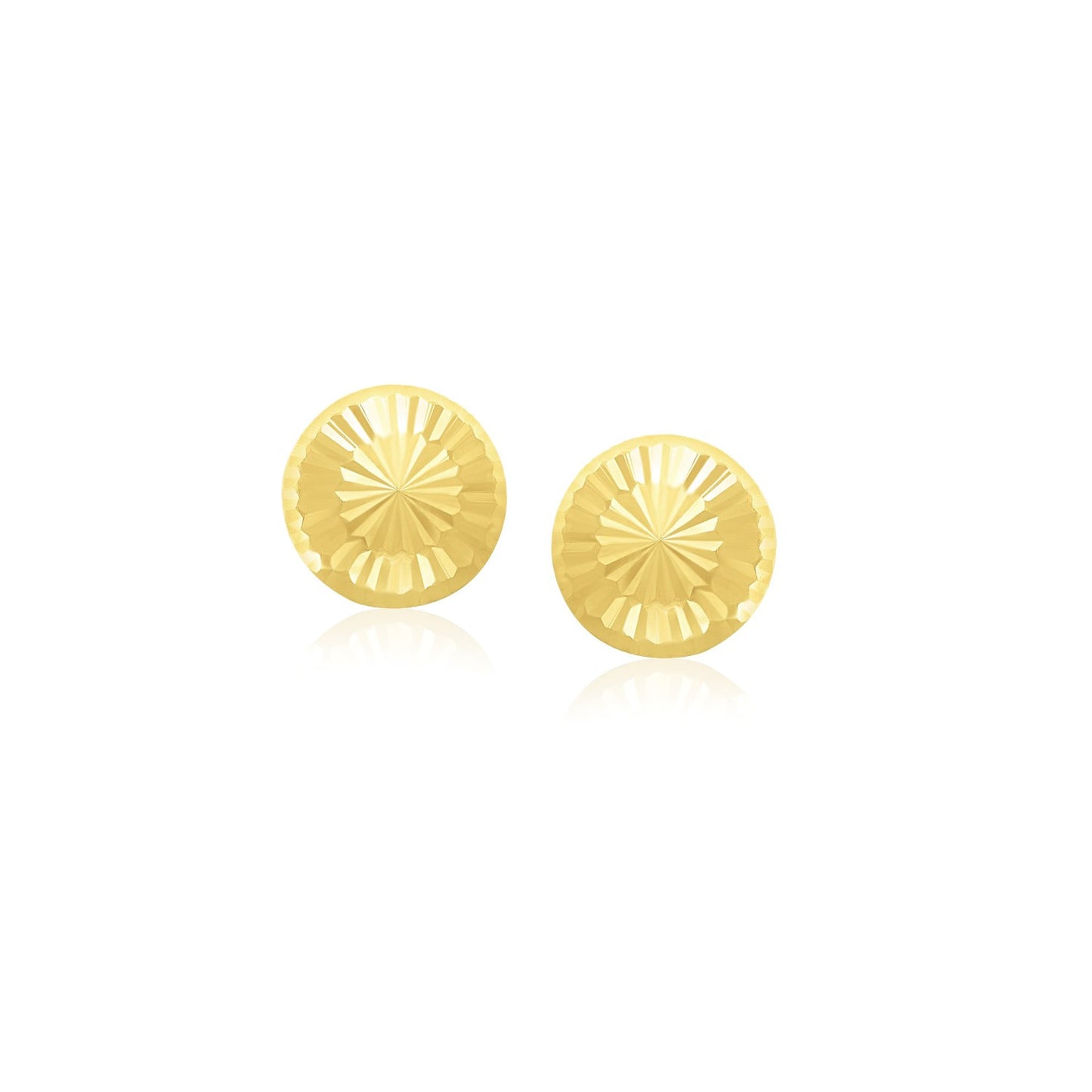 14k Yellow Gold Textured Flat Style Stud Earrings(6mm) in a sleek high-contrast midnight luxury editorial style