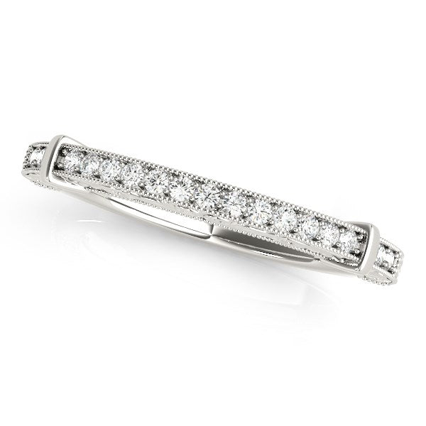 14k White Gold Bead Border Modern Wedding Band (1/8 cttw) in a sleek high-contrast midnight luxury editorial style