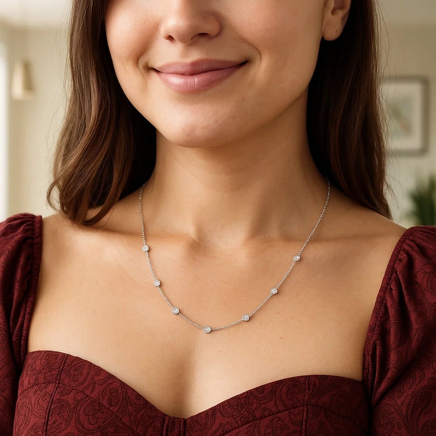 14K White Gold Diamonds by the Yard Necklace