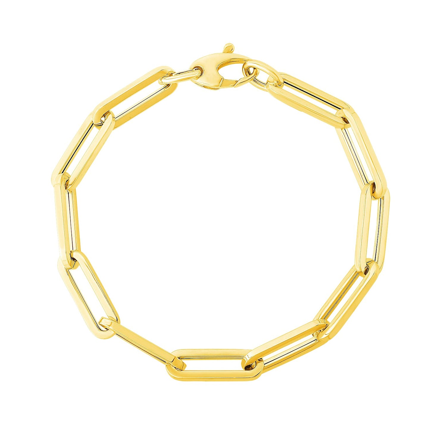 14K Yellow Gold Extra Wide Paperclip Chain Bracelet (6.10 mm) in a sleek high-contrast midnight luxury editorial style